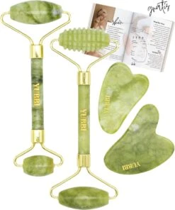 YUBBI™ Jade Gua Sha Set - Groene Jade Gezichtsroller - Schraper - Gezichtsverzorging - 4 Stuks - Inclusief Instructies