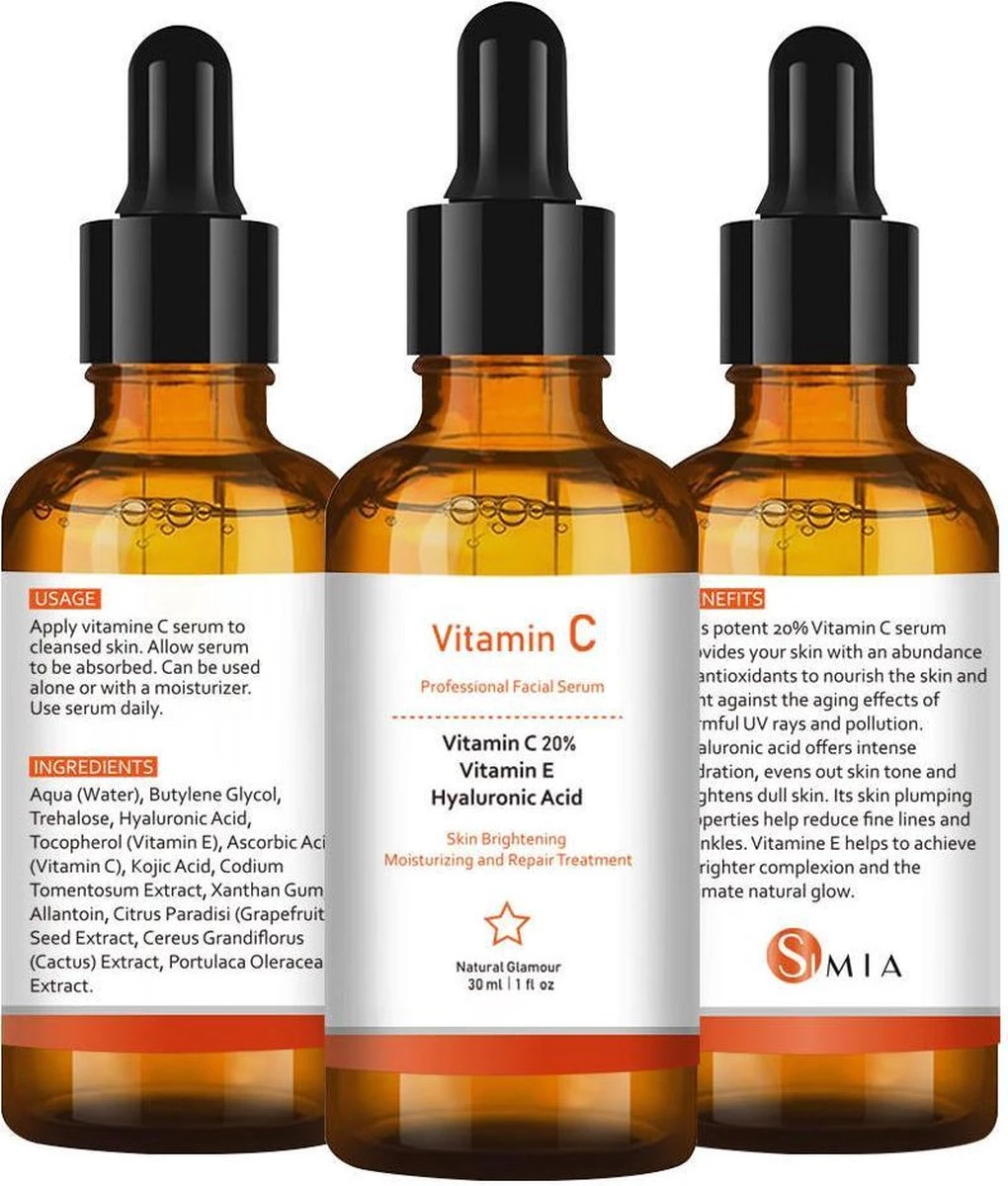 Simia™ Original Vitamine C Serum - Met Vitamine E & Hyaluronzuur - Gezichtsserum - Collageen - Anti Rimpel - Anti Acne - Tegen Pigmentvlekken - 30ml 5 Simia™ Original Vitamine C Serum - Met Vitamine E & Hyaluronzuur - Gezichtsserum - Collageen - Anti Rimpel - Anti Acne - Tegen Pigmentvlekken - 30ml - Afbeelding 3