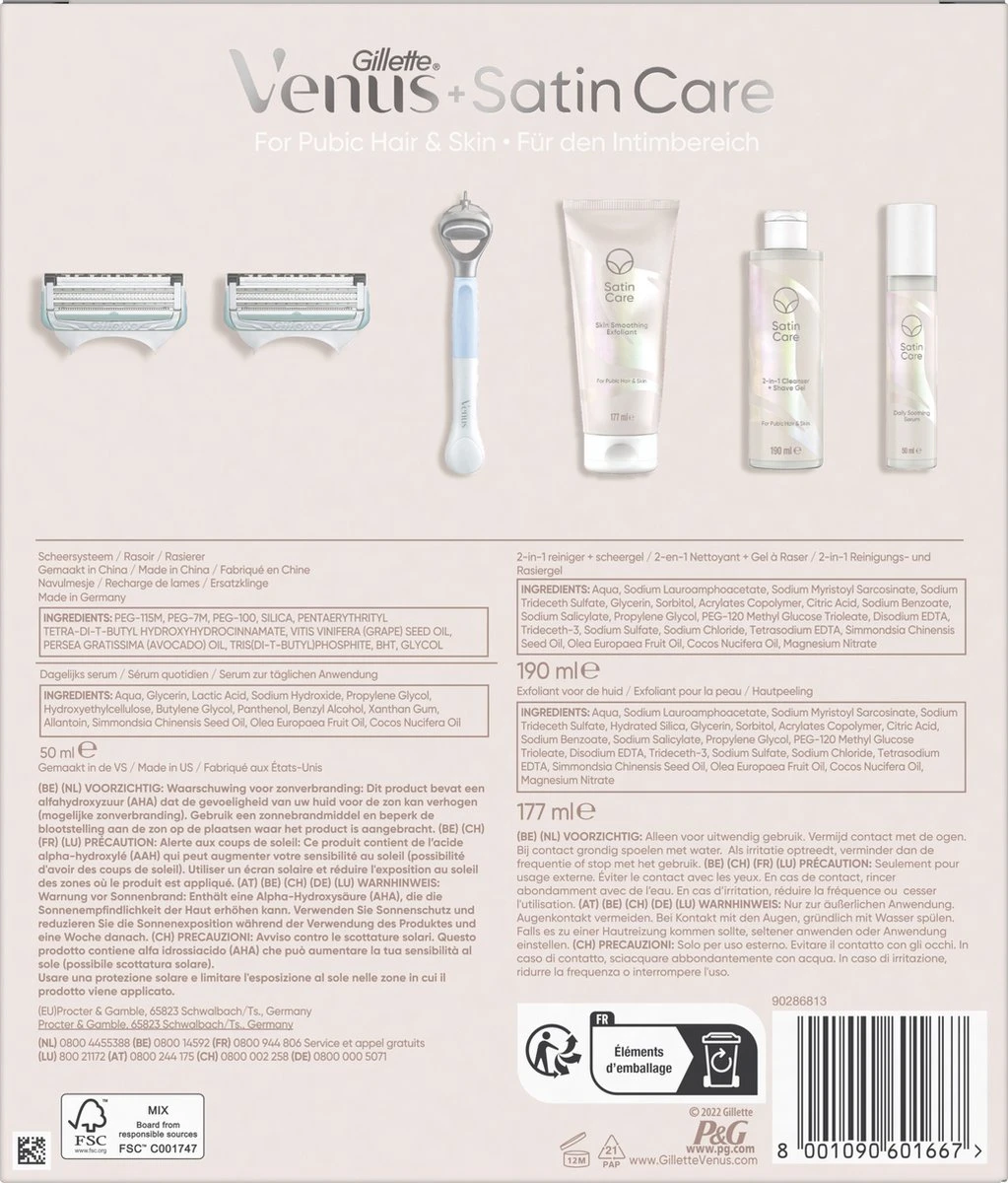 Giftpack Venus Satin Care - Scheersysteem + 2 Navulmesjes + 2-in-1 Reiniger + Scheergel 190ml + Exfoliant 177ml + Verzachtend Serum 50ml 9 Giftpack Venus Satin Care - Scheersysteem + 2 Navulmesjes + 2-in-1 Reiniger + Scheergel 190ml + Exfoliant 177ml + Verzachtend Serum 50ml - Afbeelding 7