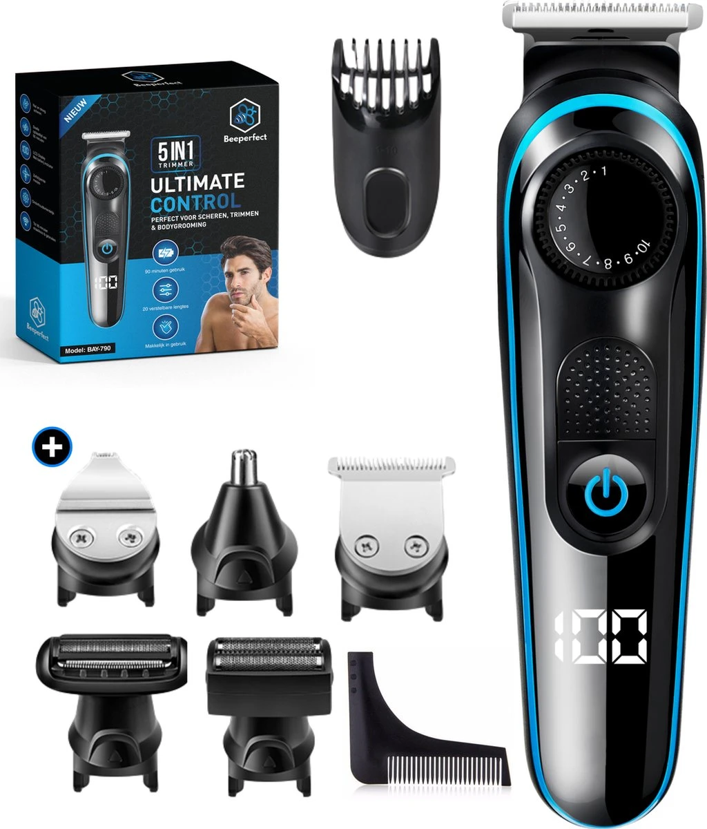 Beeperfect® 5 In 1 Baardtrimmer Voor Mannen - Incl. 5 Opzetstukken - Trimmer - Bodygroomer - Neus En Oortrimmer - 0.5-10MM - Gratis Baardkam 3 Beeperfect® 5 In 1 Baardtrimmer Voor Mannen - Incl. 5 Opzetstukken - Trimmer - Bodygroomer - Neus En Oortrimmer - 0.5-10MM - Gratis Baardkam