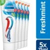 Aquafresh Freshmint - Tandpasta - Voor Een Frisse Adem - Voordeelverpakking - Recyclebare Plastic Tube En Dop -5 X 75ml -Gillette Winkel 1044x1200