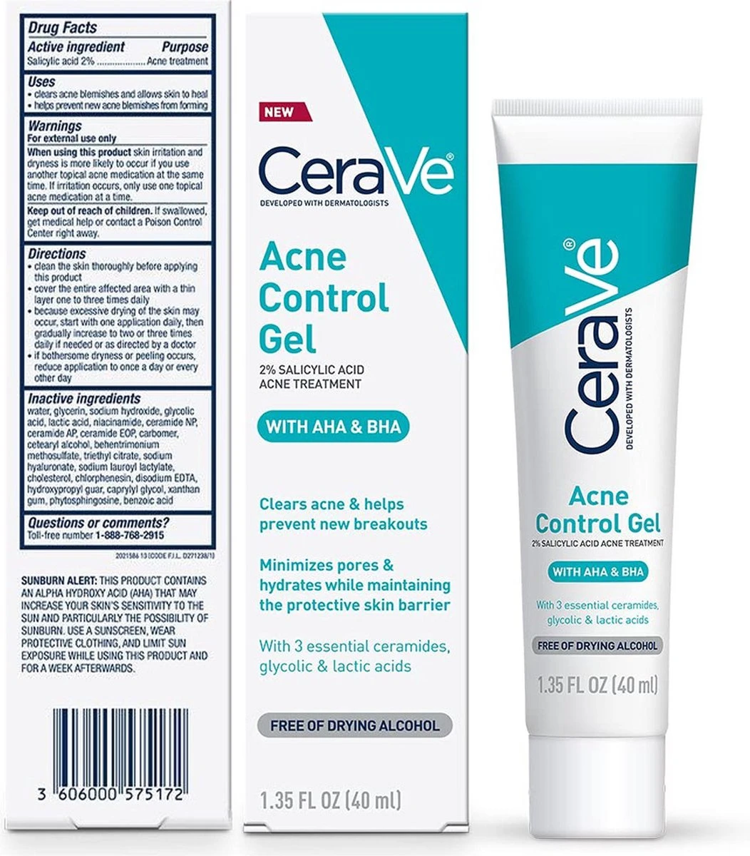 CeraVe Acne Control Gel AHA/BHA Acne Gel, Salicylic Acid Acne Treatment 4 CeraVe Acne Control Gel AHA/BHA Acne Gel, Salicylic Acid Acne Treatment - Afbeelding 2
