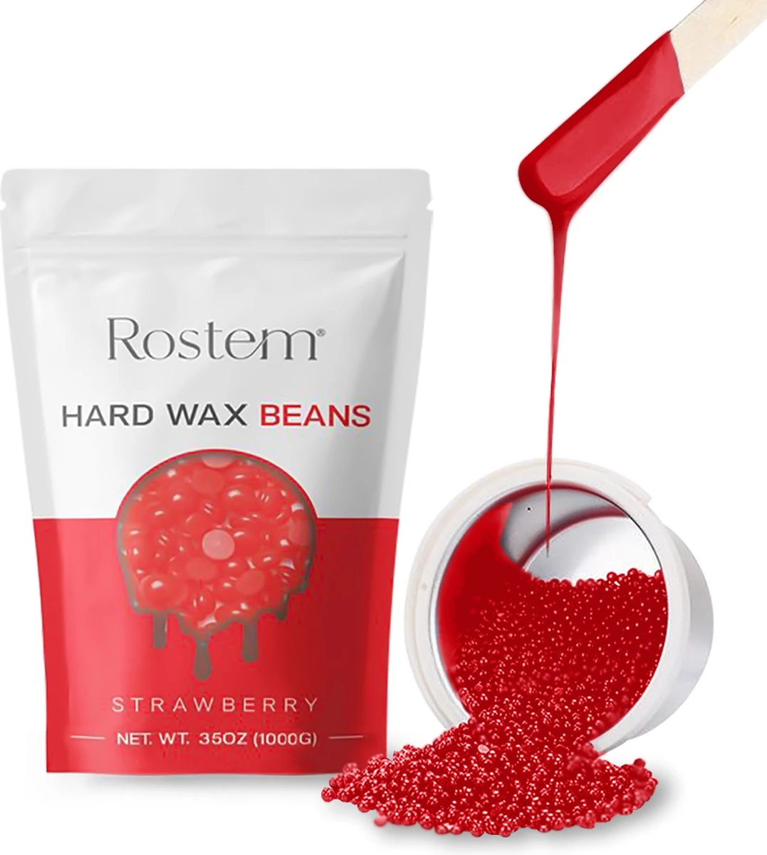 Rostem® Luxe Harskorrels - Hard Wax Beans - Hotwax - Wax Bonen - Strawberry 1KG - Incl. 10 Spatels 3 Rostem® Luxe Harskorrels - Hard Wax Beans - Hotwax - Wax Bonen - Strawberry 1KG - Incl. 10 Spatels