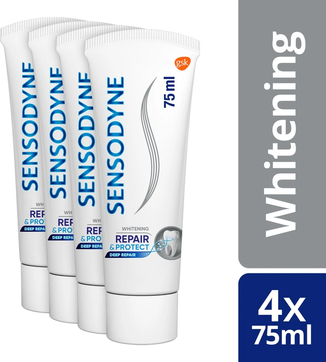 Sensodyne Repair & Protect Deep Repair Whitening Tandpasta Voor Gevoelige Tanden 4x 75 Ml 3 Sensodyne Repair & Protect Deep Repair Whitening Tandpasta Voor Gevoelige Tanden 4x 75 Ml