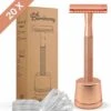 Bamboozy Safety Razor Met Houder RVS + 20 Scheermesjes Rose Gold Goud Voor Vrouwen Dames Mannen Double Edge Zero Waste Duurzaam Scheren