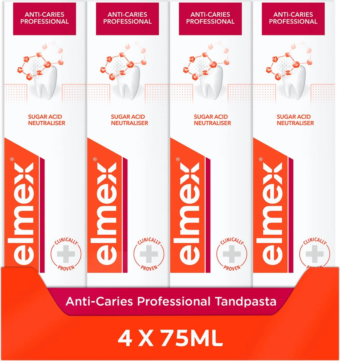 Elmex Anti Cariës Professional Tandpasta 4 X 75ml - Voordeelverpakking 3 Elmex Anti Cariës Professional Tandpasta 4 X 75ml - Voordeelverpakking