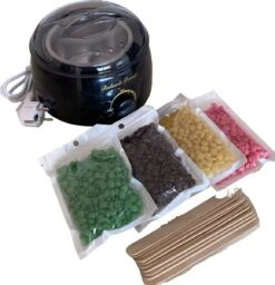 Wax Apparaat | Hars Set | Wax Apparaat | Ontharen | Ontharingsset | Incl. 4 X 100 Gram Waxing Beans En 10 Spatels | Incl. Gratis Wax Tutorial | Bedazzle Beauty | Zwart
