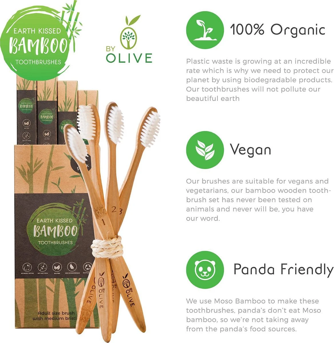 Bamboe Tandenborstel By Olive 4 St. Genummerd 100% Moso Bamboo 4 Bamboe Tandenborstel By Olive 4 St. Genummerd 100% Moso Bamboo - Afbeelding 2