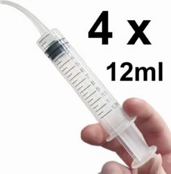 Merkloos Kaakspuitje Gebogen Tip - 4 Stuks - 12ml - Met Schaalverdeling - Kaakholtespuitje - Elleboogspuit - Kaakspuit