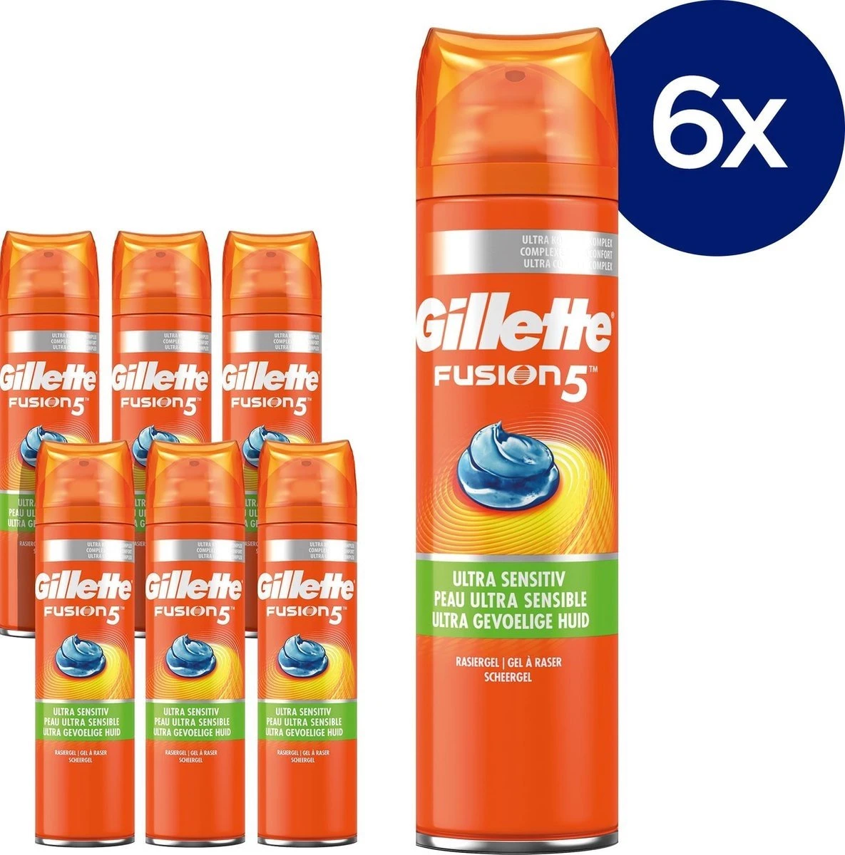 Gillette® Gillette Fusion5 Ultra Sensitive Scheergel Mannen - 6x200ml Voordeelverpakking 3 Gillette® Gillette Fusion5 Ultra Sensitive Scheergel Mannen - 6x200ml Voordeelverpakking