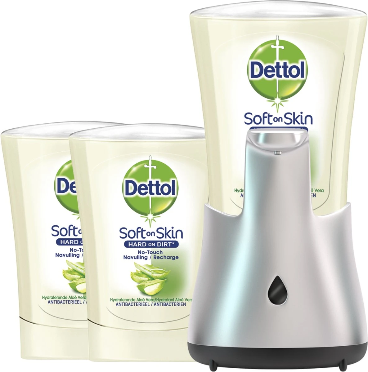 Dettol - Automatische Zeepdispenser No Touch & 3x250ml Handzeep No Touch Navulling - Aloe Vera 3 Dettol - Automatische Zeepdispenser No Touch & 3x250ml Handzeep No Touch Navulling - Aloe Vera