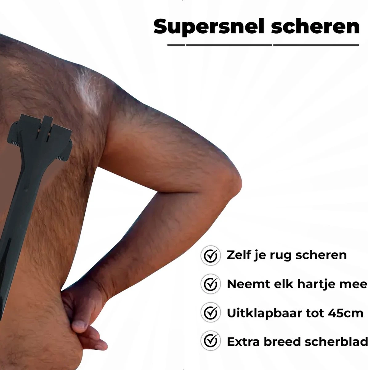 JUST23 Back Shaver - Rug Scheermes - Rughaar Verwijderaar - Rug Scheren - Inklapbaar - Incl. Schoonmaak Borstel 10 JUST23 Back Shaver - Rug Scheermes - Rughaar Verwijderaar - Rug Scheren - Inklapbaar - Incl. Schoonmaak Borstel - Afbeelding 8