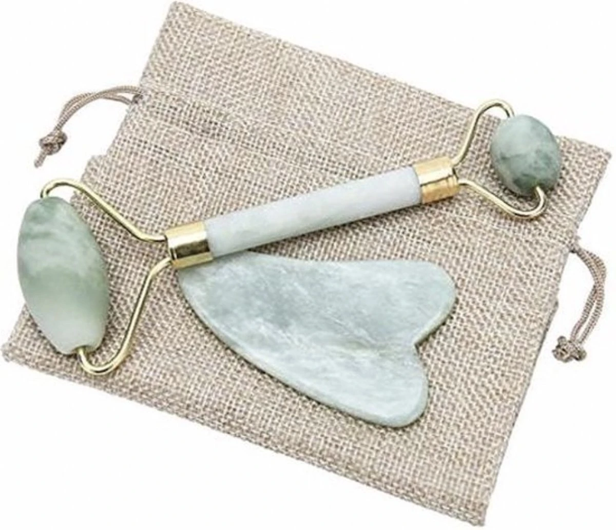 Merkloos Comize Jade Roller Gezichtsmassage Roller - Met Gua Sha Schraper - Groen 3 Merkloos Comize Jade Roller Gezichtsmassage Roller - Met Gua Sha Schraper - Groen