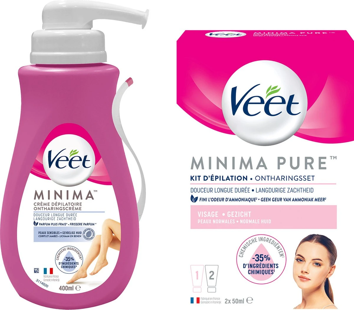 Veet - 450ml Ontharingscreme - Gevoelig 1x400ml - Gezicht Minima 1x50ml - Voordeelverpakking 3 Veet - 450ml Ontharingscreme - Gevoelig 1x400ml - Gezicht Minima 1x50ml - Voordeelverpakking