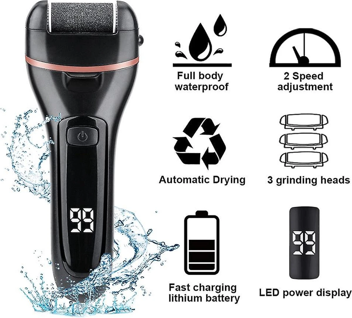 FAO 13in1 Eelt Verwijderaar - Incl. Pedicure Set - Professionele Voetvijl - Waterdichte Voetrasp - Eeltschaaf Oplaadbaar - Elektrische Eeltrasp - Zwart 4 FAO 13in1 Eelt Verwijderaar - Incl. Pedicure Set - Professionele Voetvijl - Waterdichte Voetrasp - Eeltschaaf Oplaadbaar - Elektrische Eeltrasp - Zwart - Afbeelding 2