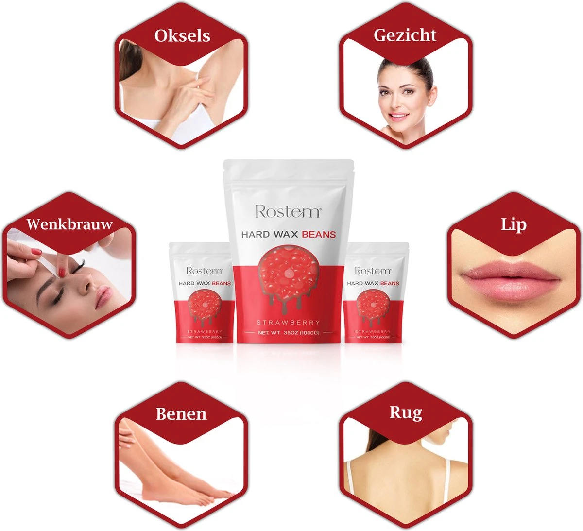 Rostem® Luxe Harskorrels - Hard Wax Beans - Hotwax - Wax Bonen - Strawberry 1KG - Incl. 10 Spatels 5 Rostem® Luxe Harskorrels - Hard Wax Beans - Hotwax - Wax Bonen - Strawberry 1KG - Incl. 10 Spatels - Afbeelding 3