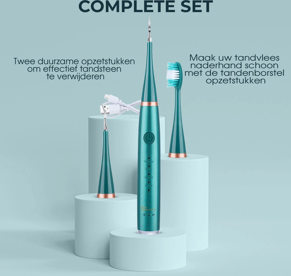 Merkloos Tandsteen Verwijderaar Elektrisch Dentect – Tandenborstel Opzetstukken - Tandarts Spiegel - 5 Standen - Groen 8 Merkloos Tandsteen Verwijderaar Elektrisch Dentect – Tandenborstel Opzetstukken - Tandarts Spiegel - 5 Standen - Groen - Afbeelding 6