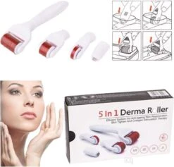 Merkloos Dermaroller Microneedling - 5 In 1 SET Gezichtsroller + GRATIS Vitamine C SERUM - Oogroller - Bodyroller - Dermastamp - Collageenbooster - Verbetert De Huid Conditie - Stimuleert Haargroei - Inclusief Reinigingsbakje - Tijdelijke Aanbieding!! OP = OP