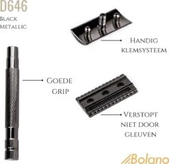 Bolano® Safety Razor Set Black Metallic + 25 Double Edge Scheermesjes + Houder - Klassiek Scheermes Voor Mannen En Vrouwen - Messing 22 Bolano® Safety Razor Set Black Metallic + 25 Double Edge Scheermesjes + Houder - Klassiek Scheermes Voor Mannen En Vrouwen - Messing -Gillette Winkel 1200x1159 7