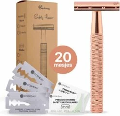 Safety Razor + 20 Scheermesjes Aluminium Rose Gold Goud Voor Vrouwen Dames Venus Scheermes Veiligheidsscheermes