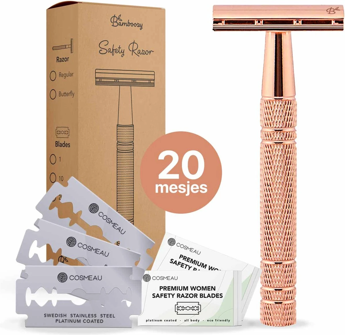 Safety Razor + 20 Scheermesjes Aluminium Rose Gold Goud Voor Vrouwen Dames Venus Scheermes Veiligheidsscheermes 3 Safety Razor + 20 Scheermesjes Aluminium Rose Gold Goud Voor Vrouwen Dames Venus Scheermes Veiligheidsscheermes