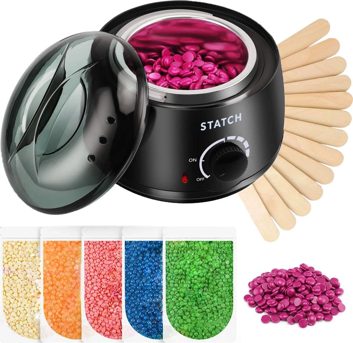 STATCH Wax Apparaat Ontharing Set Met 500 Gram Wax Bonen En 25 Houten Spatels - 3 STATCH Wax Apparaat Ontharing Set Met 500 Gram Wax Bonen En 25 Houten Spatels -