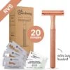 Bamboozy Safety Razor RVS + 20 Scheermesjes Rose Gold Goud Voor Vrouwen Dames Zero Waste Duurzaam Scheermesje Veiligheidsscheermes