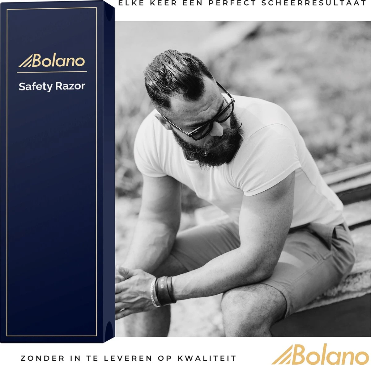 Bolano® Safety Razor Set Black Metallic + 25 Double Edge Scheermesjes + Houder - Klassiek Scheermes Voor Mannen En Vrouwen - Messing 10 Bolano® Safety Razor Set Black Metallic + 25 Double Edge Scheermesjes + Houder - Klassiek Scheermes Voor Mannen En Vrouwen - Messing - Afbeelding 8