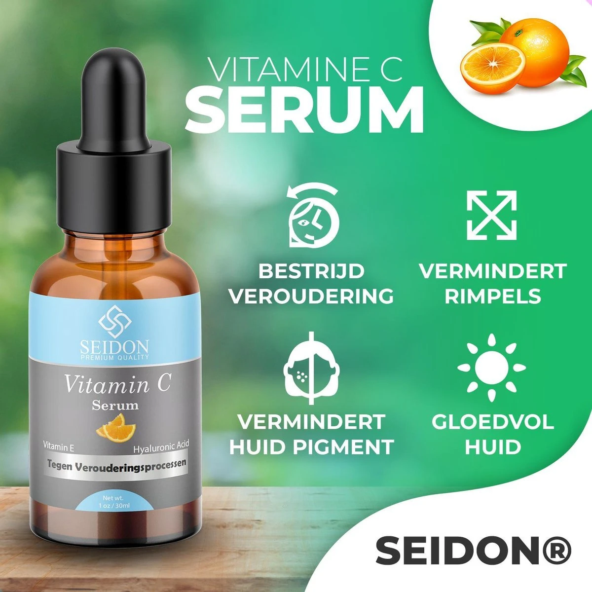 Seidon™ Vitamine C Serum & Hyaluronzuur Serum - Inclusief Dermaroller - Premium Edition - Anti Aging - Gezichtsverzorging - Anti Rimpel – 2 DUOPACK - 60mL 5 Seidon™ Vitamine C Serum & Hyaluronzuur Serum - Inclusief Dermaroller - Premium Edition - Anti Aging - Gezichtsverzorging - Anti Rimpel – 2 DUOPACK - 60mL - Afbeelding 3