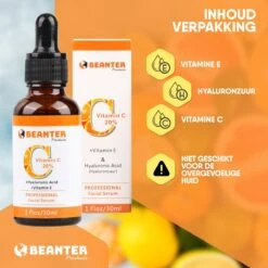 Beanter Vitamine C Serum - Vitamine E - Hyaluronzuur - 30ml -Gezichtsserum- Anti Rimpel - Anti Acne - Collageen - Verkleint Poriën - Tegen Pigmentvlekken - Herstelt UV Schade -Gillette Winkel 1200x1200 1349