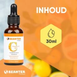 Beanter Vitamine C Serum - Vitamine E - Hyaluronzuur - 30ml -Gezichtsserum- Anti Rimpel - Anti Acne - Collageen - Verkleint Poriën - Tegen Pigmentvlekken - Herstelt UV Schade -Gillette Winkel 1200x1200 1350