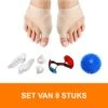{Feetz} Hallux Valgus Bunion Protector & Corrector - SET VAN 8 STUKS – Voetverzorging & Teenspreider Teenspalk – Voorvoetzolen Siliconen Set Ter Correctie Van Tenenstand. Inclusief Teenband & Massagebal Voor Spierversterkende Oefeningen