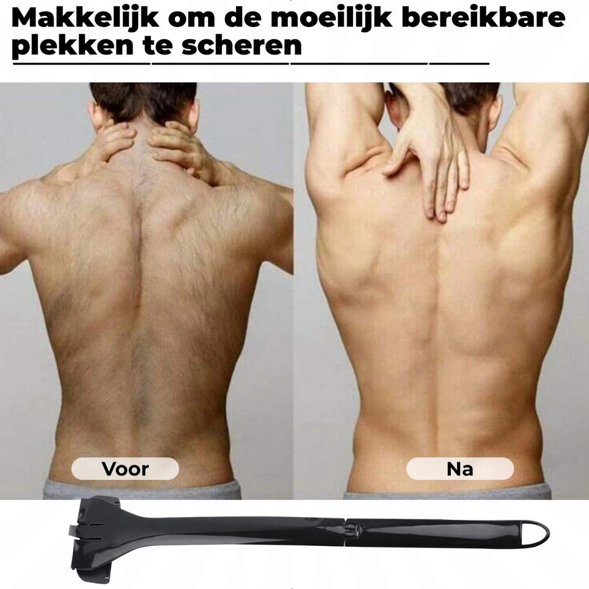 JUST23 Back Shaver - Rug Scheermes - Rughaar Verwijderaar - Rug Scheren - Inklapbaar - Incl. Schoonmaak Borstel 4 JUST23 Back Shaver - Rug Scheermes - Rughaar Verwijderaar - Rug Scheren - Inklapbaar - Incl. Schoonmaak Borstel - Afbeelding 2