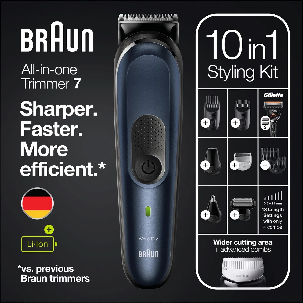 Braun Multigroomer 7 MGK7330 - 10in1 Trimmer Voor Mannen - Baard + Haar 4 Braun Multigroomer 7 MGK7330 - 10in1 Trimmer Voor Mannen - Baard + Haar - Afbeelding 2