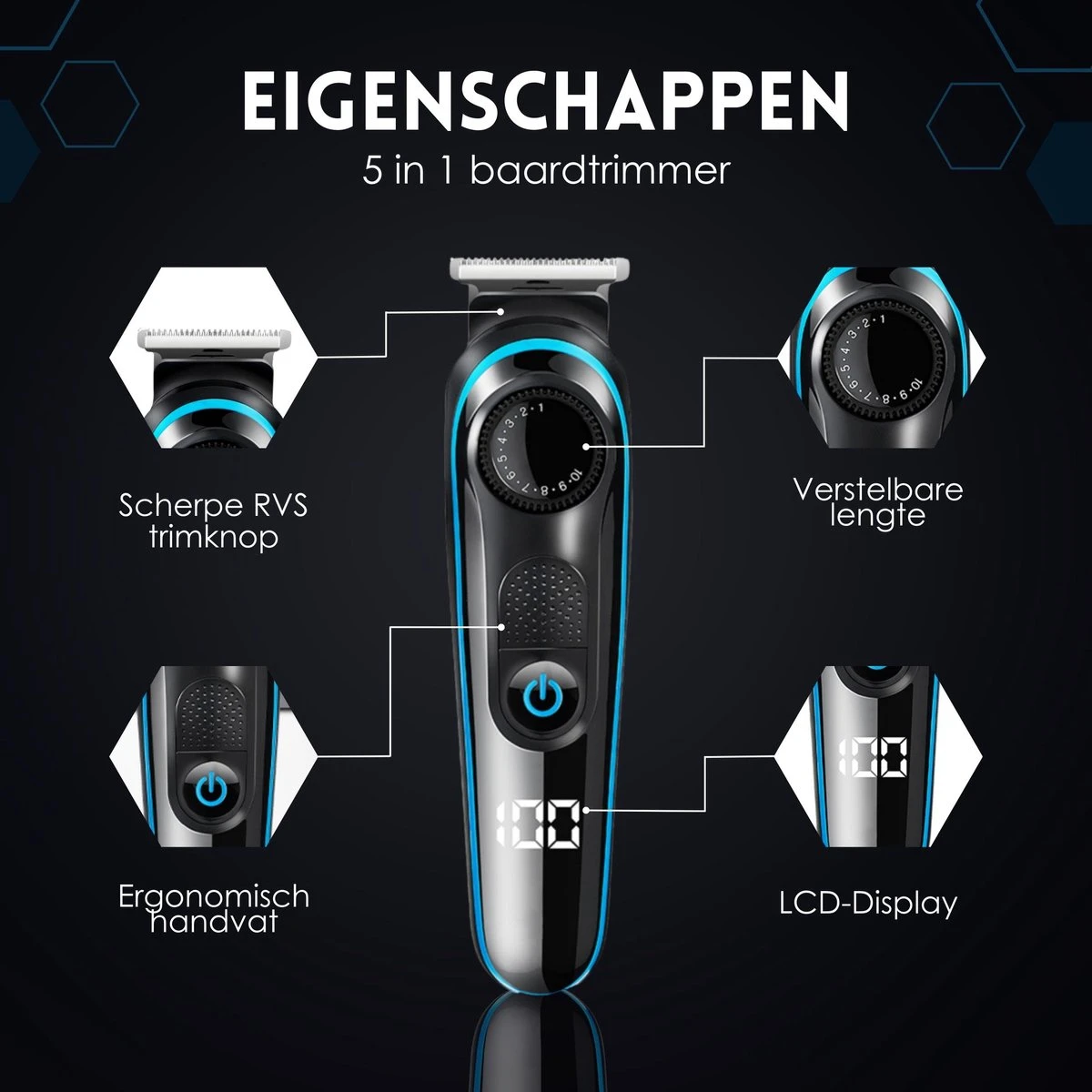Beeperfect® 5 In 1 Baardtrimmer Voor Mannen - Incl. 5 Opzetstukken - Trimmer - Bodygroomer - Neus En Oortrimmer - 0.5-10MM - Gratis Baardkam 10 Beeperfect® 5 In 1 Baardtrimmer Voor Mannen - Incl. 5 Opzetstukken - Trimmer - Bodygroomer - Neus En Oortrimmer - 0.5-10MM - Gratis Baardkam - Afbeelding 8
