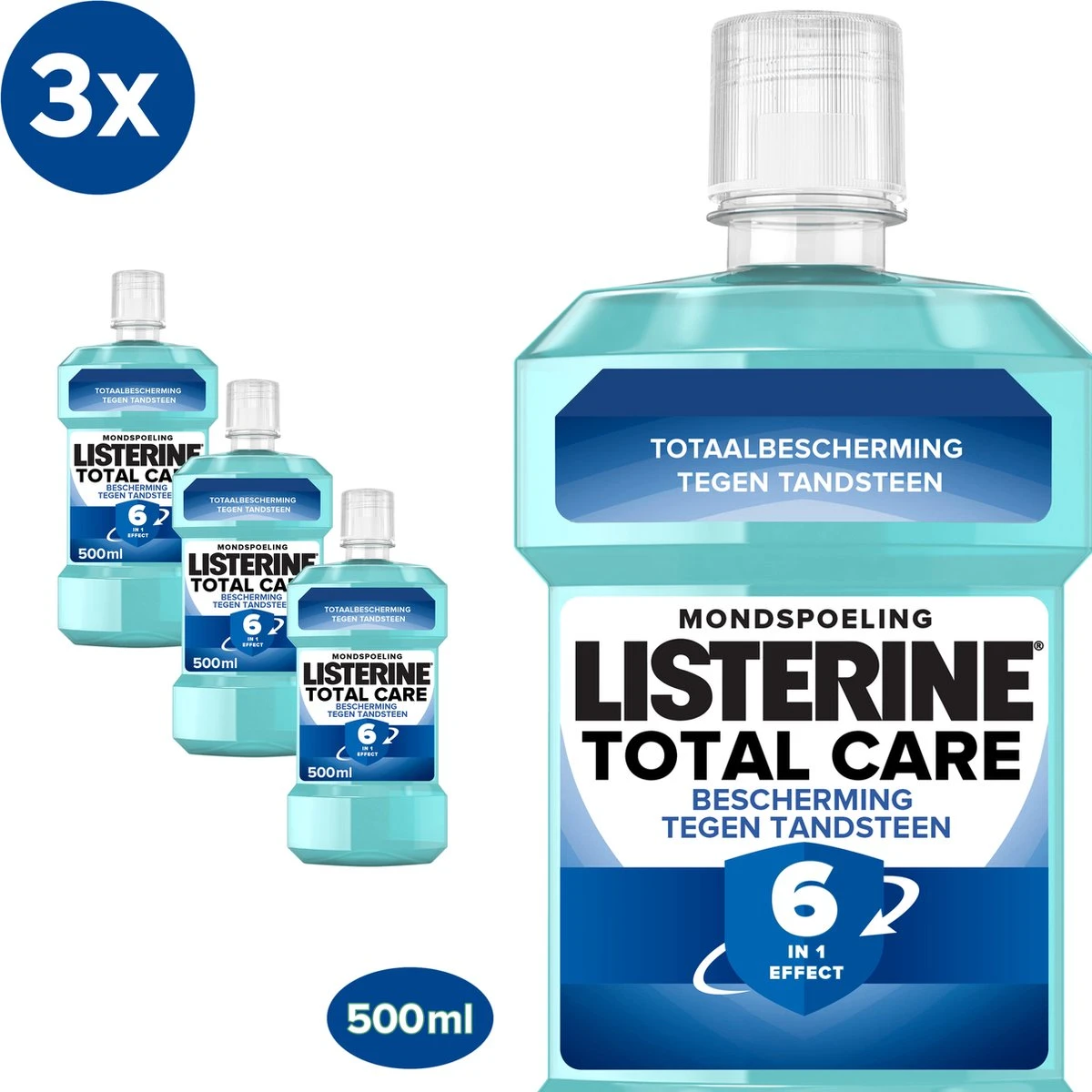 LISTERINE Total Care Bescherming Tegen Tandsteen: Mondspoeling Voor Complete Bescherming Tegen De Opbouw Van Tandsteen Met 6-in-1 Effect - Met Essentiële Oliën, Fluoride En Zinkformule, 3 X 500 Ml 3 LISTERINE Total Care Bescherming Tegen Tandsteen: Mondspoeling Voor Complete Bescherming Tegen De Opbouw Van Tandsteen Met 6-in-1 Effect - Met Essentiële Oliën, Fluoride En Zinkformule, 3 X 500 Ml