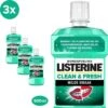 LISTERINE Clean & Fresh, Mondwater Met Essentiële Oliën En Fluoride, Zonder Alcohol, Bereikt De Plaatsen Die De Tandenborstel Mist – Zelfs Tussen De Beugel, 3 X 500 Ml -Gillette Winkel 1200x1200 639