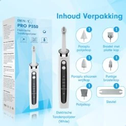 DEN-T® PRO P350 Elektrische Tandenpolijster - Wit - 5 Standen - 5 Opzetstukken - Polijstmachine - Polijstset - Tanden Polijsten - -Gillette Winkel 1200x1200 660