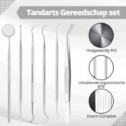 AdroitGoods 7 Delige RVS Tandarts Setje - Incl Haakje En Spiegel - Tandenstokers - Tandplak - Gebit Verzorging Setje -Gillette Winkel 1200x1200 930