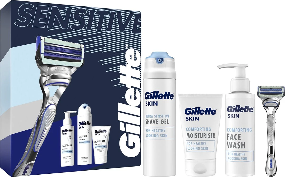 Gillette® Gillette Geschenkset SkinGuard Sensitive - Scheersysteem Voor Mannen + SkinGuard Scheergel 200ml + Hydraterende Crème 100ml + Gezichtsreiniger 140ml 3 Gillette® Gillette Geschenkset SkinGuard Sensitive - Scheersysteem Voor Mannen + SkinGuard Scheergel 200ml + Hydraterende Crème 100ml + Gezichtsreiniger 140ml
