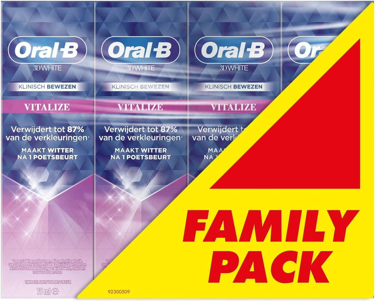Oral B Oral-B Tandpasta Voordeelverpakking - 3D White Vitalize - 4 X 75 Ml 3 Oral B Oral-B Tandpasta Voordeelverpakking - 3D White Vitalize - 4 X 75 Ml