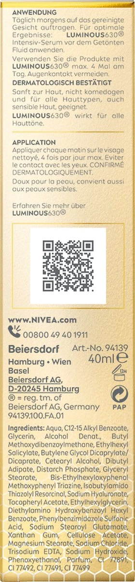 NIVEA Cellular Luminous Anti-pigmentvlekken 4005900884152 Gezichtsserum 40 Ml Vrouwen 4 NIVEA Cellular Luminous Anti-pigmentvlekken 4005900884152 Gezichtsserum 40 Ml Vrouwen - Afbeelding 2