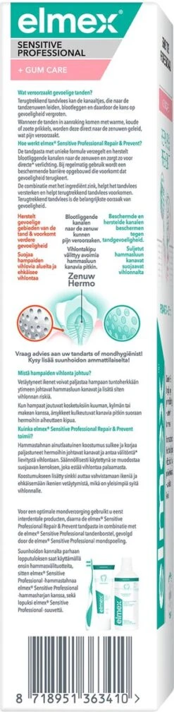 Elmex Sensitive Professional Tandpasta Repair & Prevent 4 X 75 Ml - Voor Gevoelige Tanden - Voordeelverpakking 23 Elmex Sensitive Professional Tandpasta Repair & Prevent 4 X 75 Ml - Voor Gevoelige Tanden - Voordeelverpakking -Gillette Winkel 294x1200 1