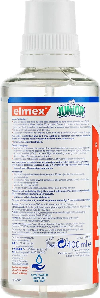 Elmex Junior (6-12 Jaar) Mondwater - 2 X 400ml - Voordeelverpakking 7 Elmex Junior (6-12 Jaar) Mondwater - 2 X 400ml - Voordeelverpakking - Afbeelding 5