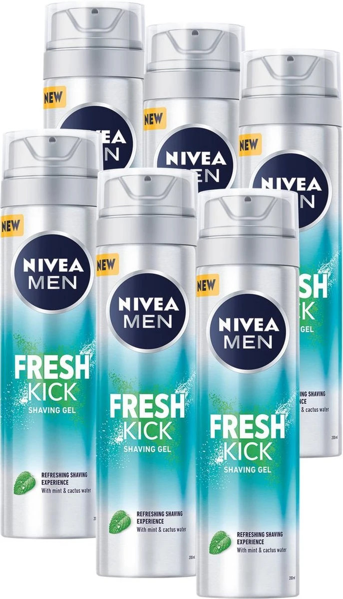 NIVEA MEN Fresh Kick Scheergel - 6 X 200 Ml - Voordeelverpakking 3 NIVEA MEN Fresh Kick Scheergel - 6 X 200 Ml - Voordeelverpakking