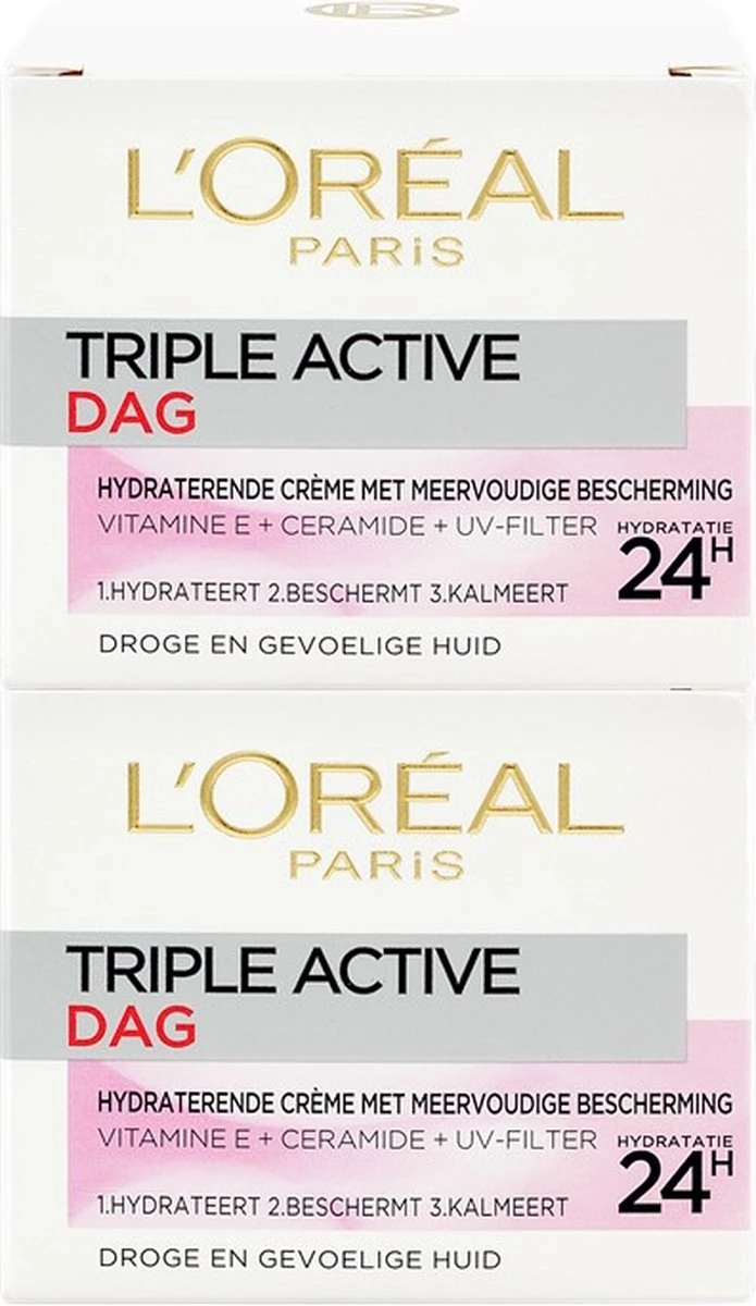 L'Oréal Paris Triple Active Dagcrème - 2 X 50 Ml - Voordeelverpakkking - Gecombineerde & Droge Huid 6 L'Oréal Paris Triple Active Dagcrème - 2 X 50 Ml - Voordeelverpakkking - Gecombineerde & Droge Huid - Afbeelding 4