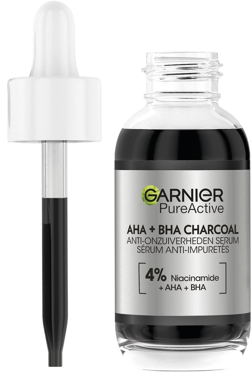 Garnier PureActive AHA + BHA Charcoal Anti-Onzuiverheden Serum - 30ml 4 Garnier PureActive AHA + BHA Charcoal Anti-Onzuiverheden Serum - 30ml - Afbeelding 2