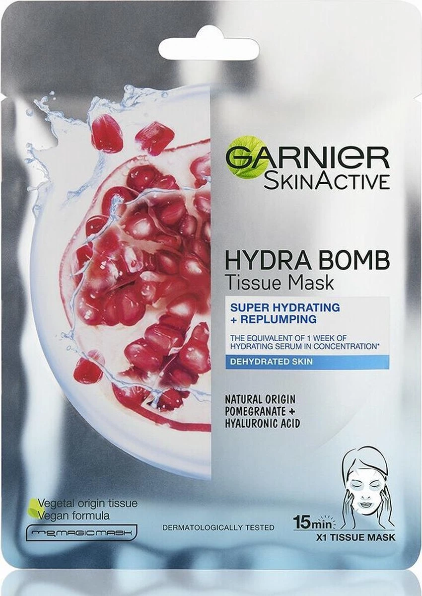 Garnier SkinActive - Hydra Bomb Sheet Masker Met Granaatappel - Gezichtsmasker - 20 Stuks - Voordeelverpakking 4 Garnier SkinActive - Hydra Bomb Sheet Masker Met Granaatappel - Gezichtsmasker - 20 Stuks - Voordeelverpakking - Afbeelding 2