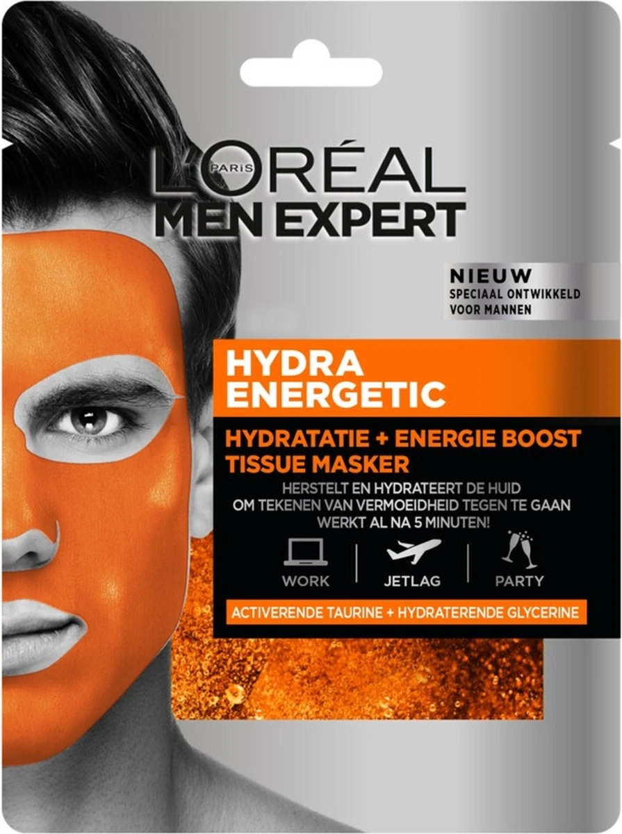 L'Oréal Paris Men Expert Hydra Energetic Tissue Gezichtsmasker - 5 Stuks - Herstelt En Hydrateert - Voordeelverpakking 4 L'Oréal Paris Men Expert Hydra Energetic Tissue Gezichtsmasker - 5 Stuks - Herstelt En Hydrateert - Voordeelverpakking - Afbeelding 2