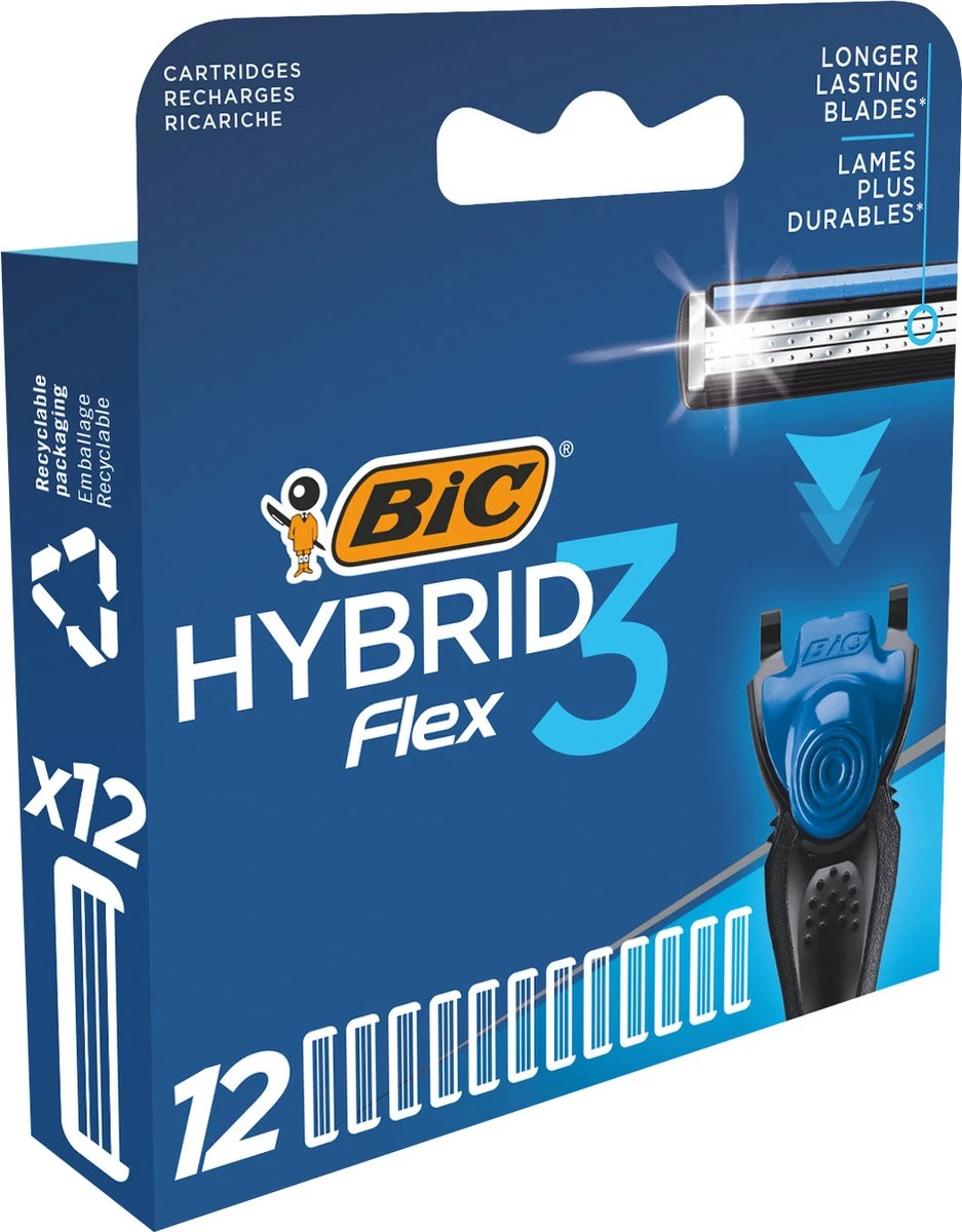 BIC Hybrid 3 Flex Scheermesjes Voor Mannen - 12 Navulmesjes - Geen Houder 4 BIC Hybrid 3 Flex Scheermesjes Voor Mannen - 12 Navulmesjes - Geen Houder - Afbeelding 2